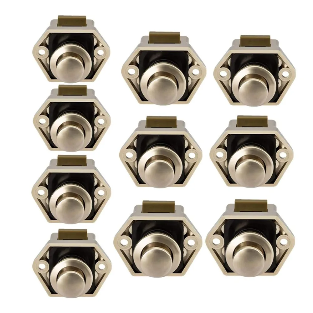 10Pcs RV Cabinet Mini Push Button Latch Locks Catch Door Knobs for RV Caravan Cupboard Handle Nickel Plated Push Button Latch