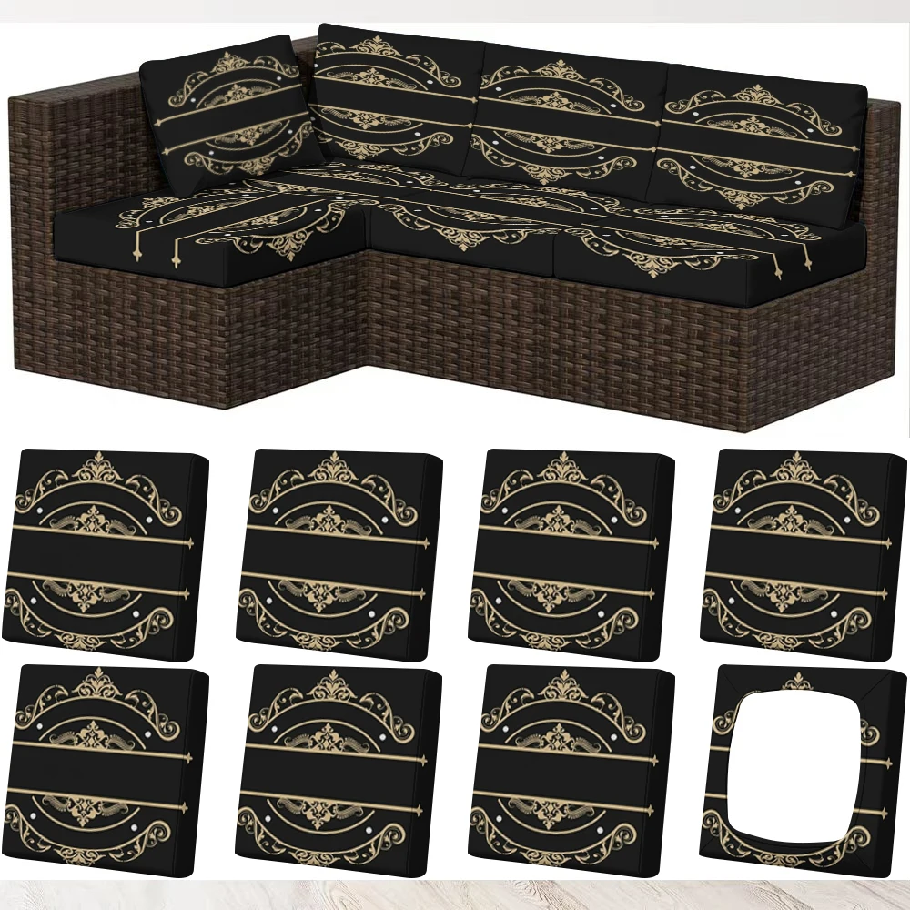 Summer Outdoor Sofa Cover, Luxurious Gold Pattern Printed Milk Silk Couch Cushion, Pet - Friendly, Washable