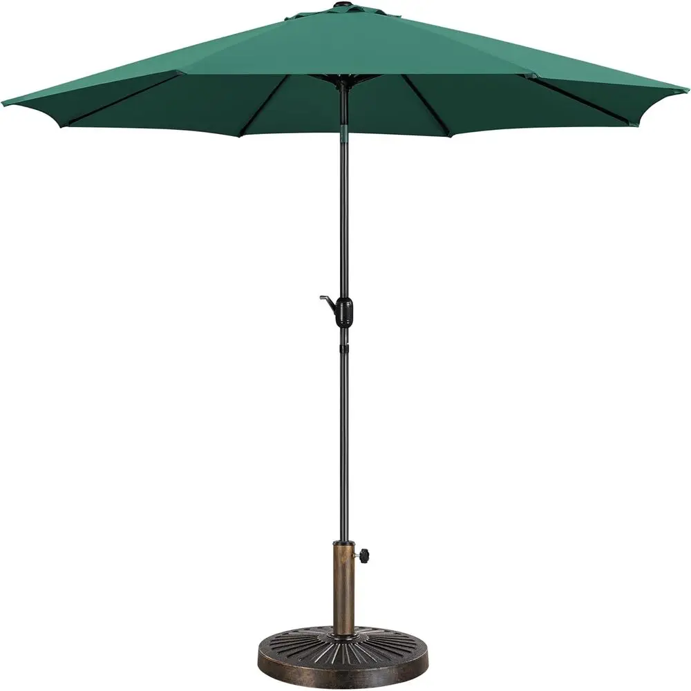 

10-Foot Garden Table Umbrella with 30lb Base, Push Button and Crank, 8 Ribs, Heavy Duty, Green
