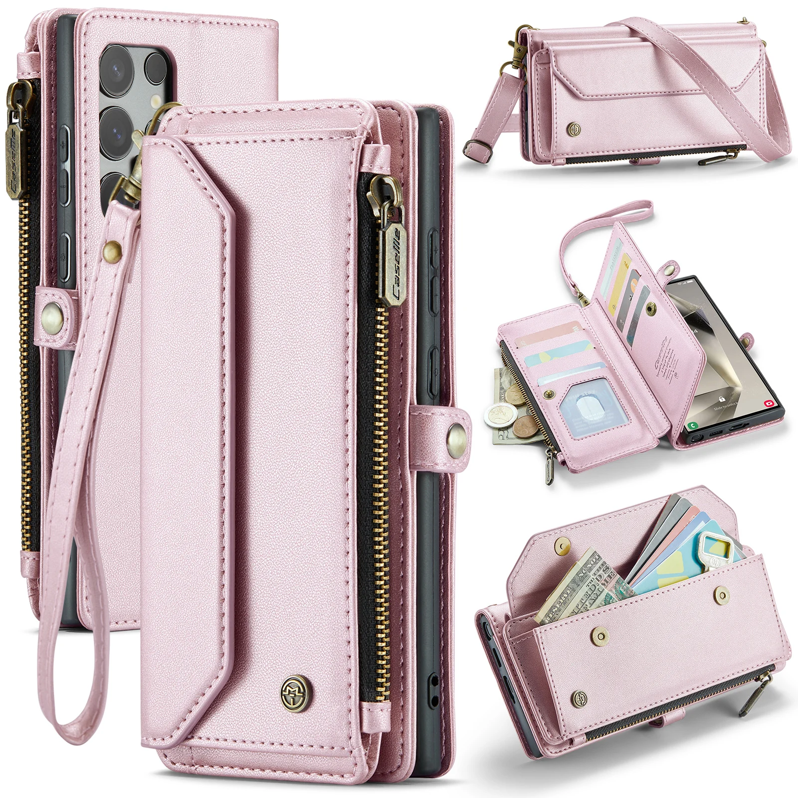 Multifunctional Wallet Leather Cards Solt Leather Case For Samsung Galaxy S24 Ultra S23 FE S22 Plus A55 A15 A35 Crossbody Cover