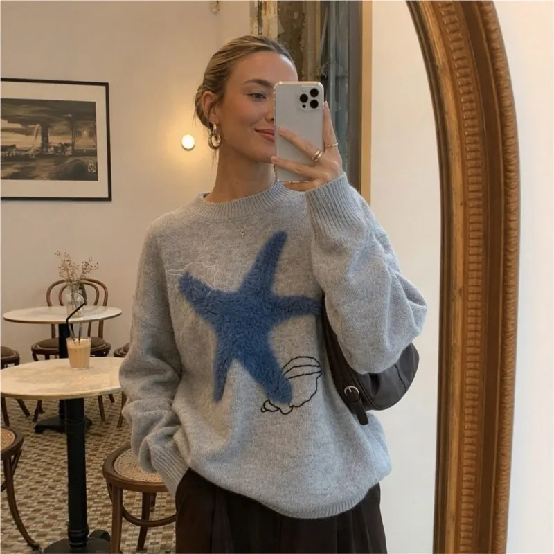 MsChuh Women's Jumper Comfortable All-match Loose Simple Style Sweater Commuting Fresh And Sweet Homewear Daily Printed Contrast