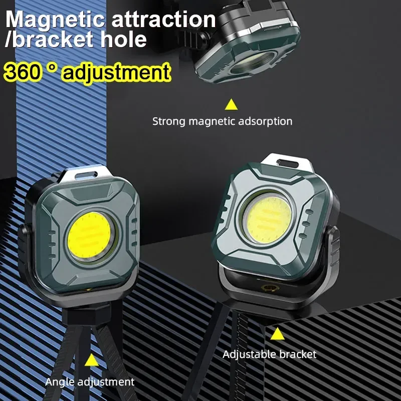 Super Bright Pocket COB Lamps Keychain Flashlight USB Rechargeable 6 Modes Mini Portable Work Light with Magnet Outdoor Camping