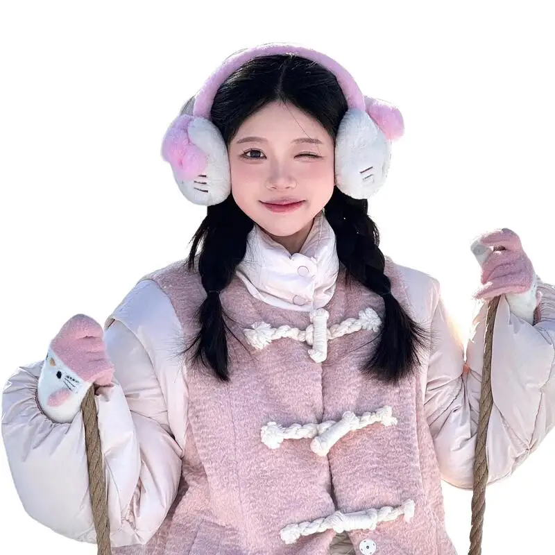 Милые мягкие плюшевые теплые наушники Sanrio Hello Kitty, розовые наушники Kt Cat, зимние уличные защитные наушники от холода, чехлы для ушей, подарки