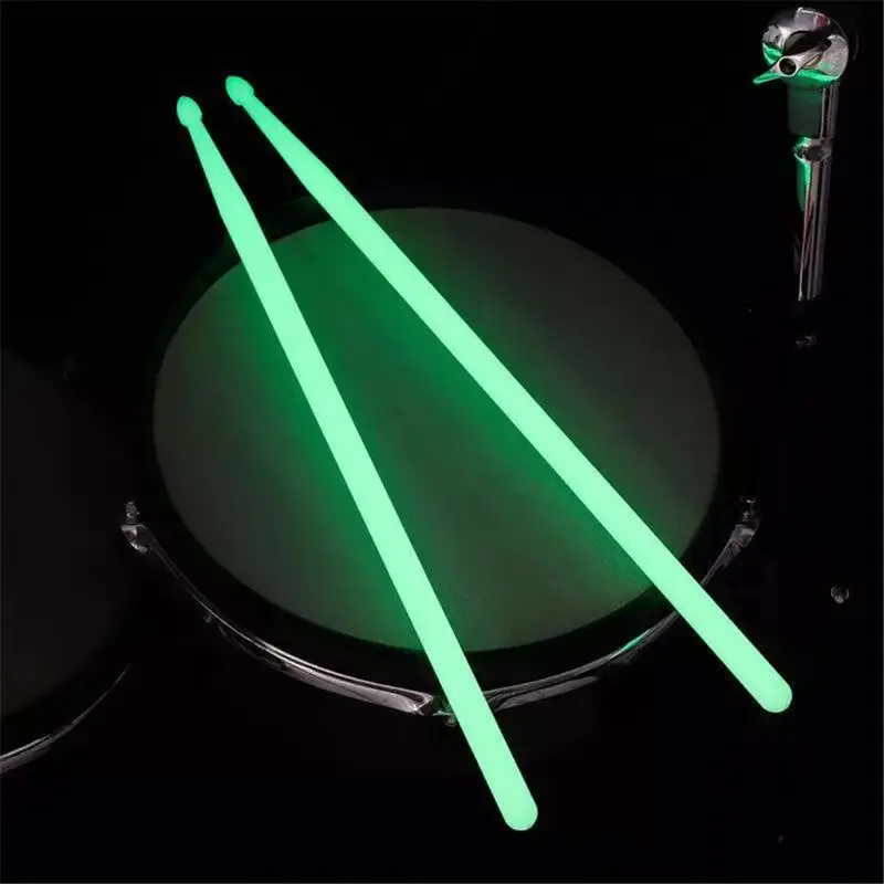 Bastão de tambor de nylon luminoso, baquetas fluorescentes, brilho no escuro, luz brilhante instrumentos musicais, 5A, 1 par