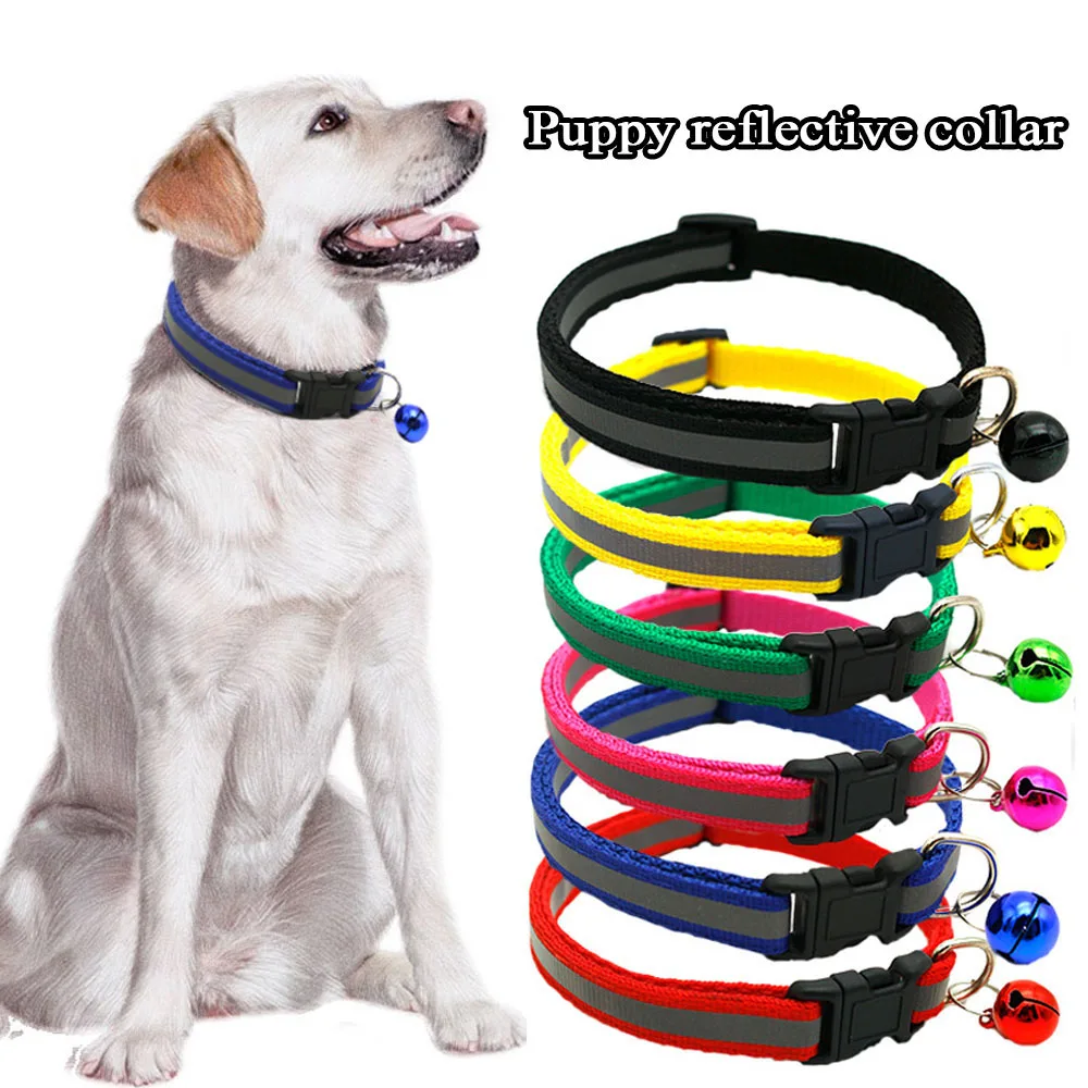 Reflective Nylon Cat Collar With Bell Cat Patch Collar For Kitten Small Dog Puppy Pet Adjustable Size Buckle DIY Fashion Simple