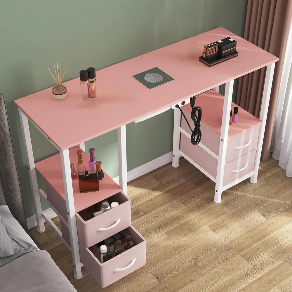 

Manicure Table for Nail Tech, Nail Tech Table Station w/4 Storage Drawers & 2 Open Shelves, Nail Table w/Dust Collector for Beau