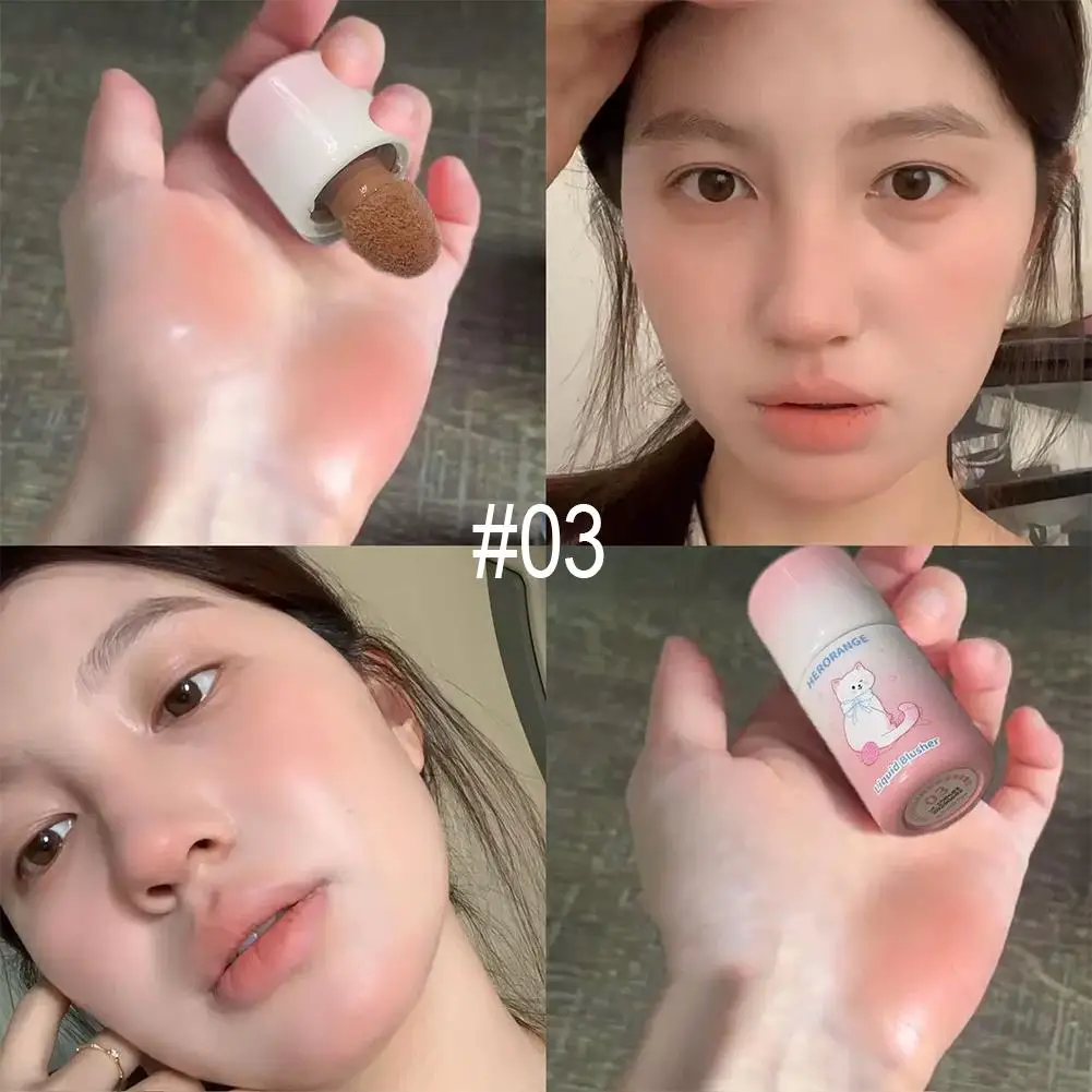 1 szt. Płynny róż do policzków, matujący makijaż, róż do twarzy z aplikatorem, kosmetyki, kolorowa gąbka, trwały róż, łatwy w użyciu pędzel, aksamitny wygląd, N0V8