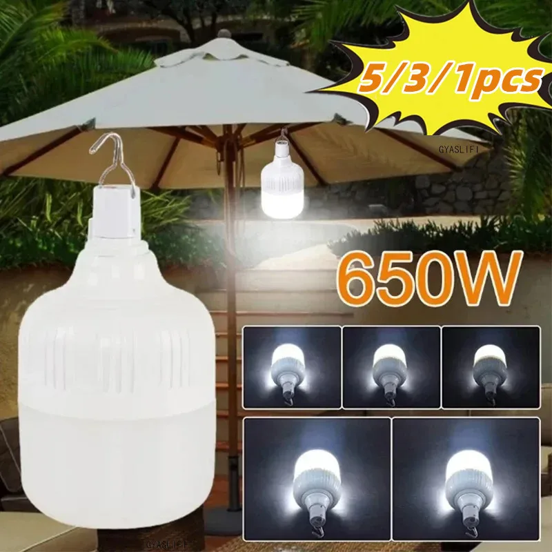 650W Portable Lantern Bulb Camping Light USB Rechargeable LED Bulb 5 Lighting Modes High Power Tent Light Outdoor Emergency Bulb