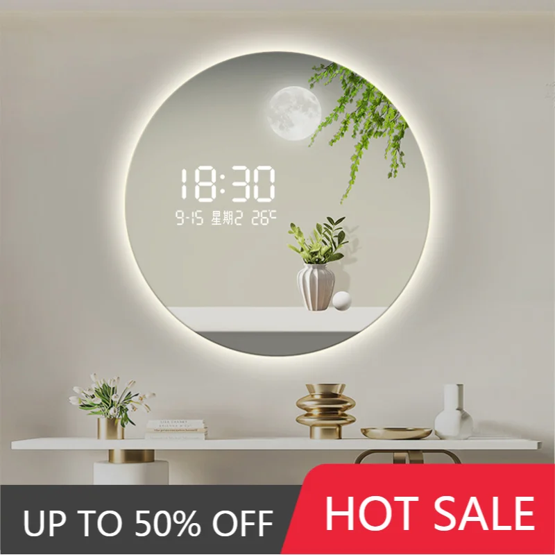 Circular green plant luminous electronic clock living room dining room decorative painting Creative LED hanging wall clock
