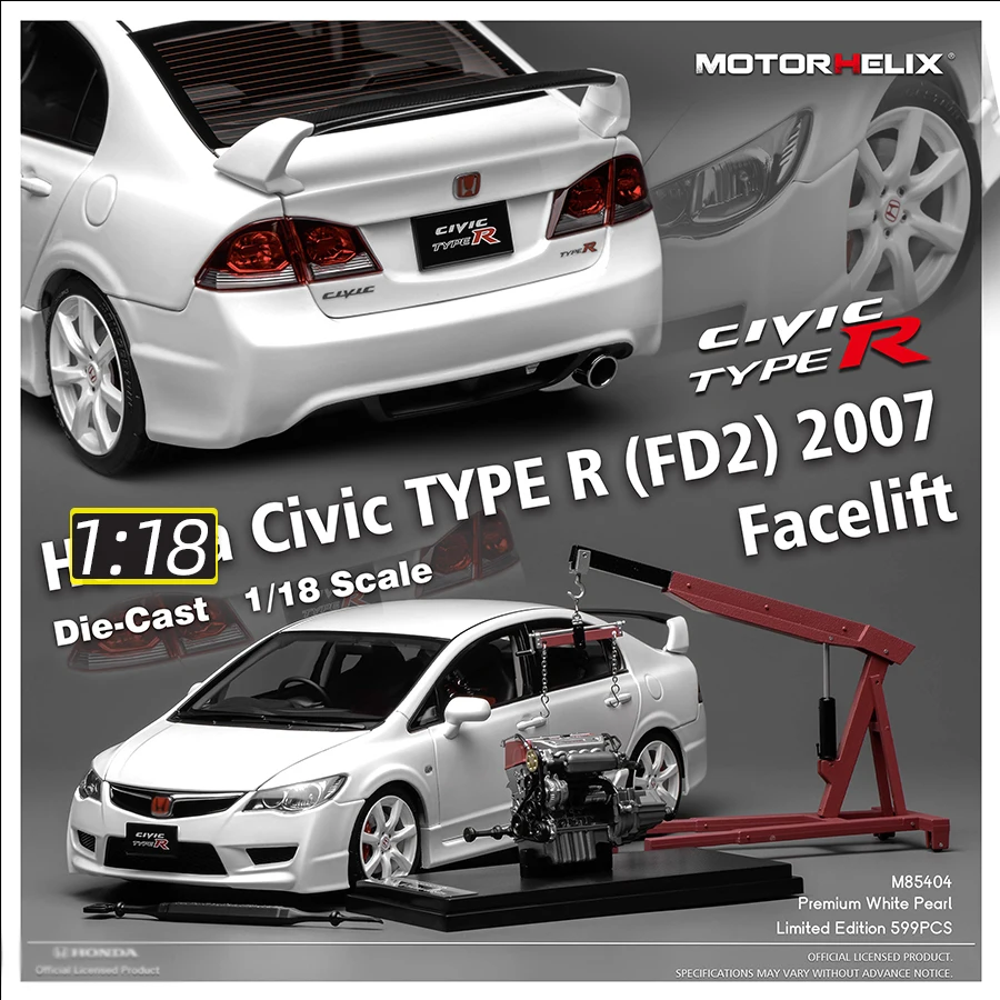 MOTORHELIX Diecast نموذج 1:18 Civic Type R FD2 2007 نموذج سيارة مجموعة عرض ثابتة