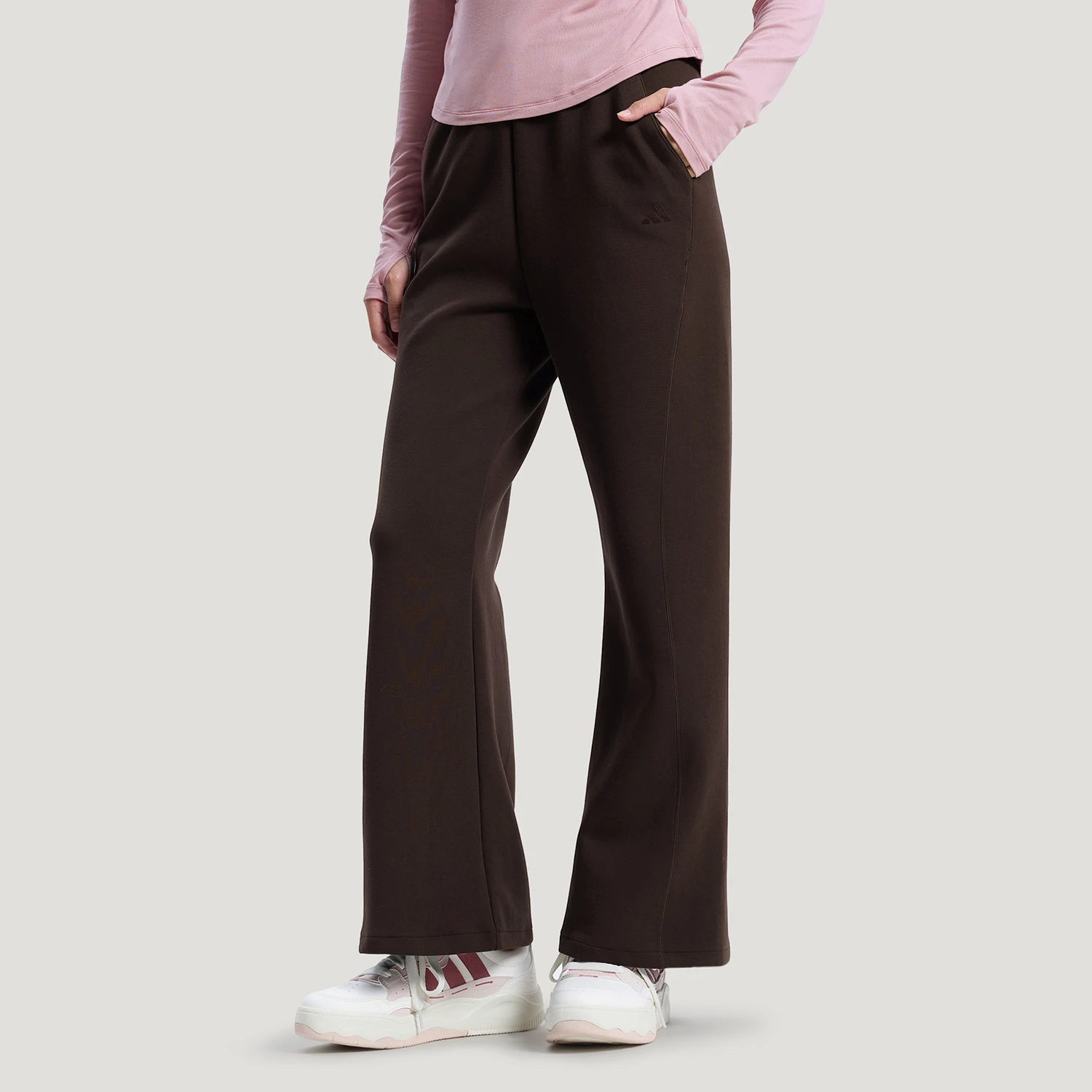 Adidas genuine soft and elegant new women's dark brown light sports bell bottom pants KH2705
