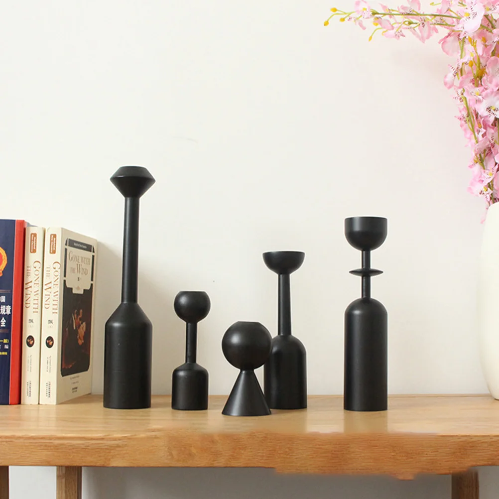 

1Pcs Wooden Candleholder Decorative Stand Black for Wedding Romantic Home Decoration Rustic European Style Desktop