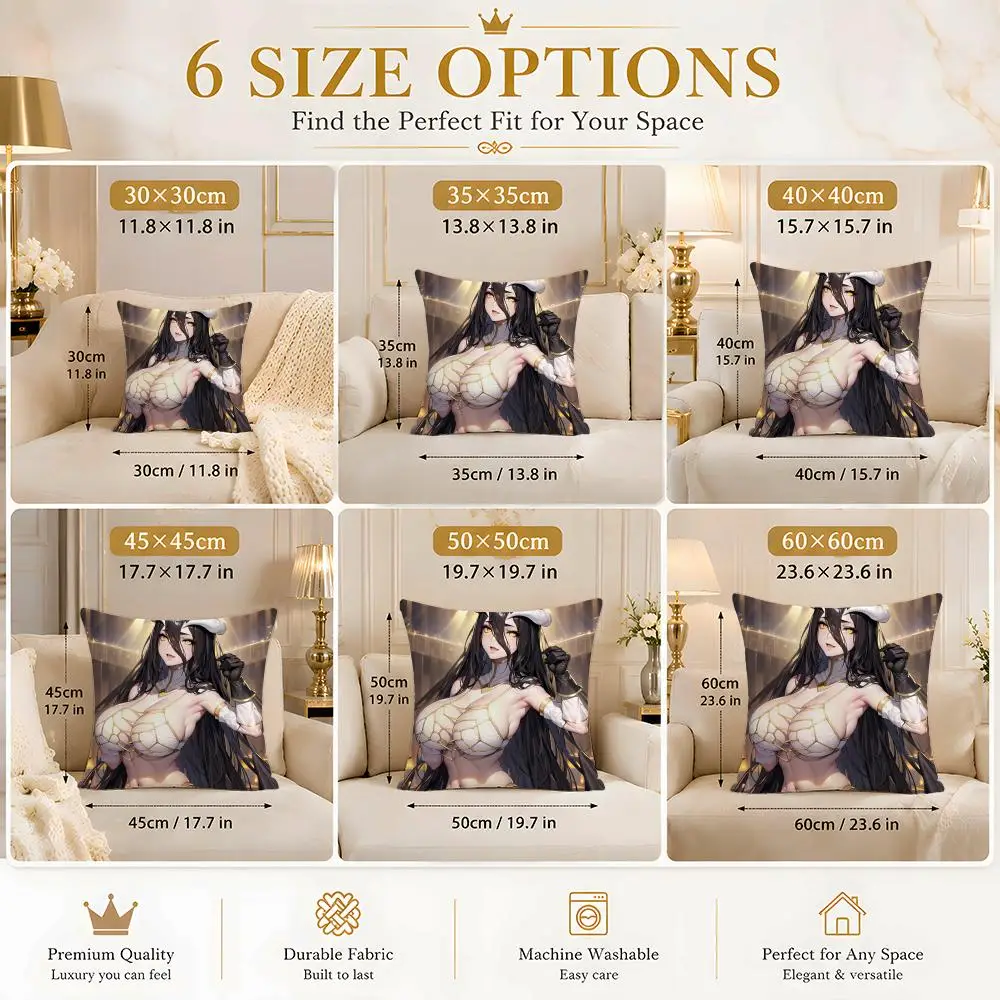 Hot Anime A-Albedo Cushion Cover Soft Plush Cushion Cover Double Print And Invisible Zipper For Sofa Home Car Use 4