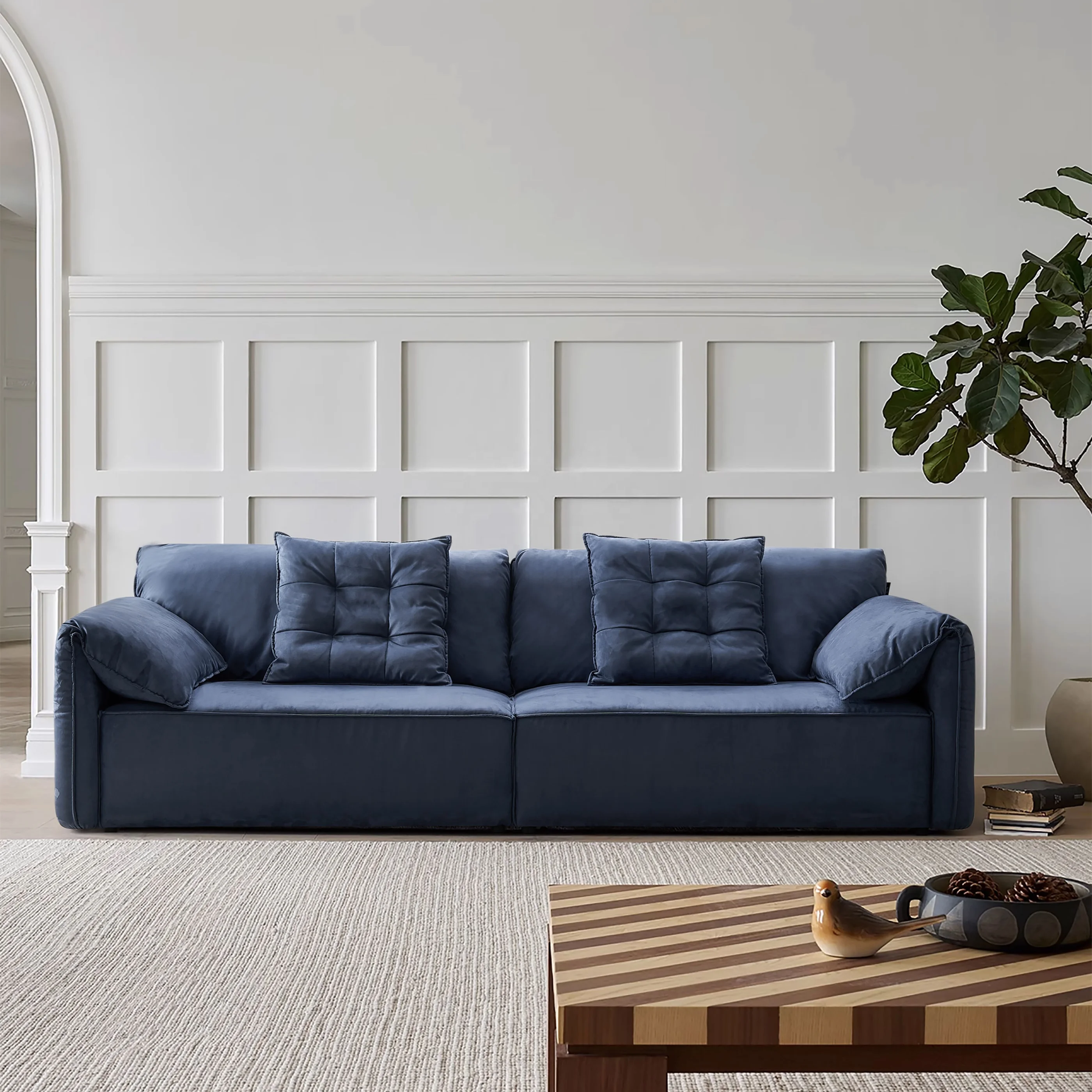 # Italian Minimalist Luxury 3 4-seater Suede Nap Living Room Set Sofa Modular I-Shape Elephant Ear Villa Apartment Sofa
