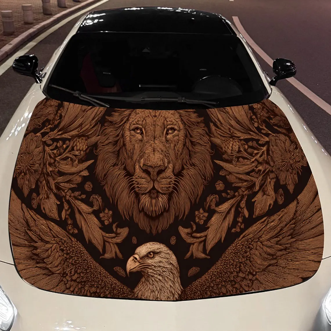 

Lion and Eagle Car Engine Hood Sticker, Auto Vinyl Wraps, Waterproof Self-adhesive Vehicle Decal, Durable & Anti-scratch Auto Ex