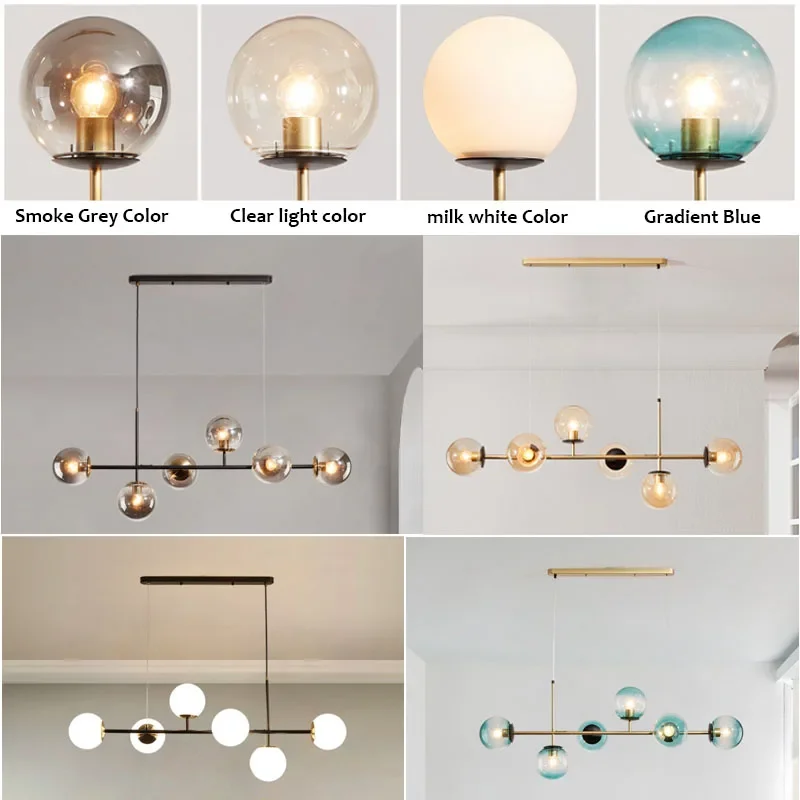 Nordic LED Pendant Lights Modern Hanglamp Glass Ball Light for Living Room Suspension Chandelier Smoke Gold Hanging Lamp Decor