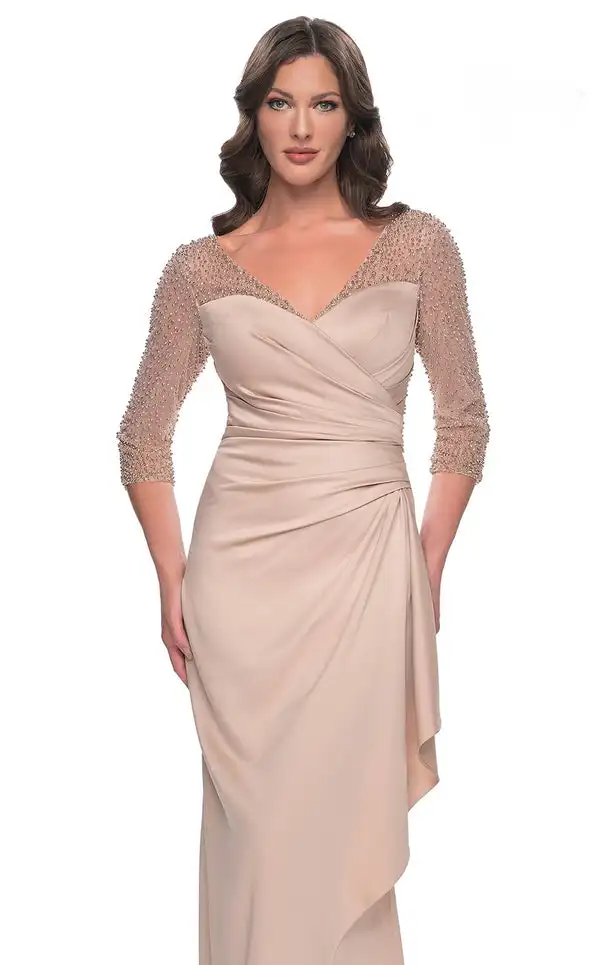 Robe longue en Jersey classique personnalisée, avec perles, plis croisés, à volants, col en v, robes d'occasion sur mesure, rétro exquis