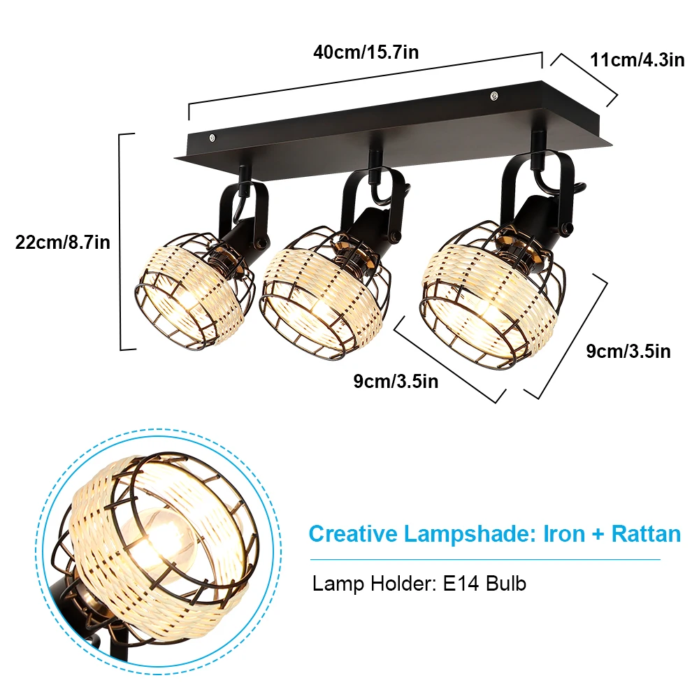 Imagem -04 - Depuley-abajur de Teto Rústico Rattan Holofote de Luzes com Direção Variável E12 Wall Spot para Cozinha Café Corredor