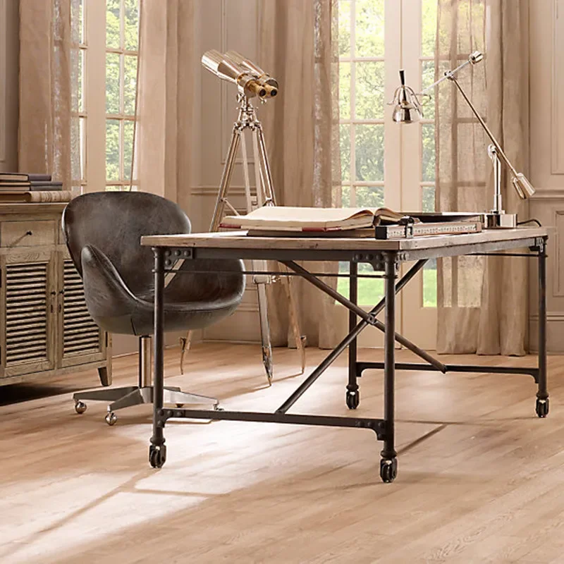 American loft industrial style wrought iron solid wood computer desk desktop home retro simple office workbench desk