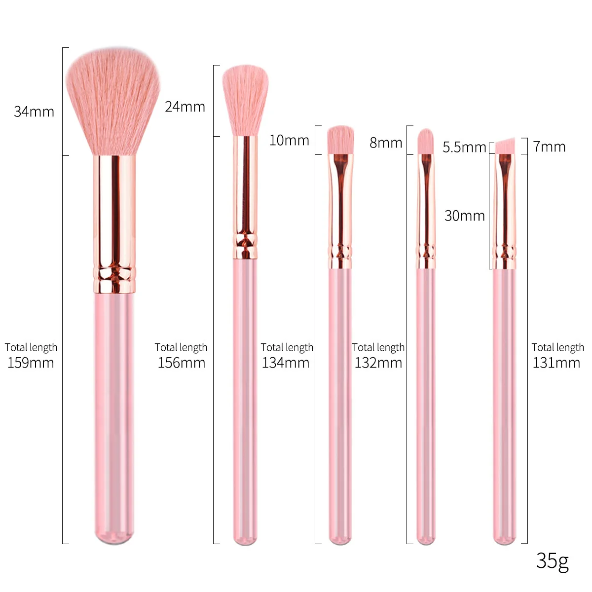 ZOREYA New Portable Mini Pink Transparent Handle Beauty Tool 5 eyeshadow brush set brush