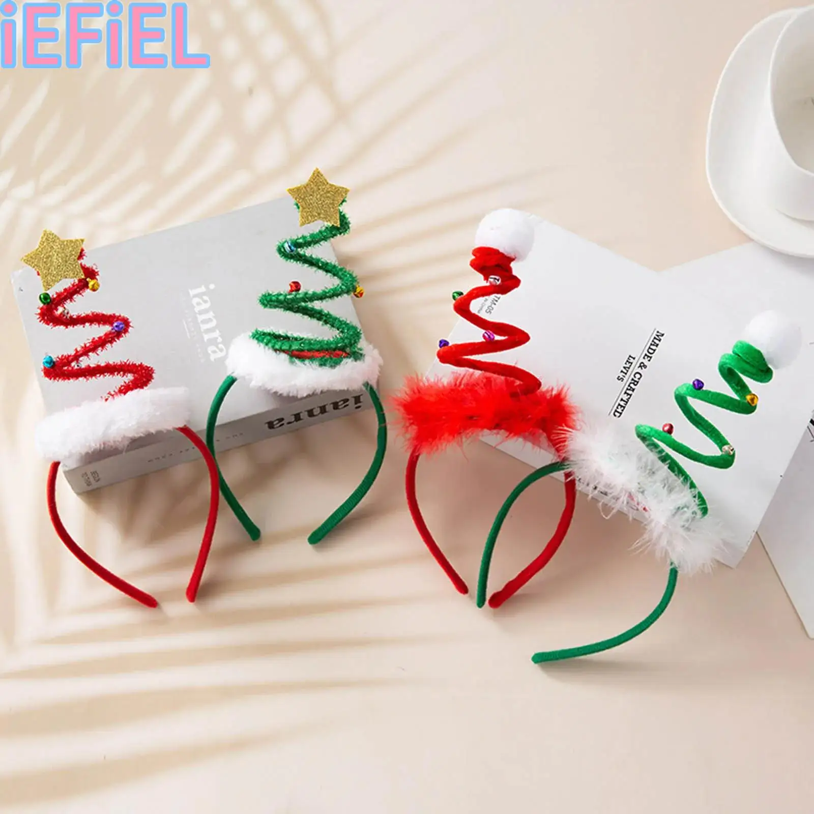 

Kids Christmas Headband Springy Christmas Tree Style Headband Adorned with Bells Pom-pom Or Star for Stage Performance Dress Up