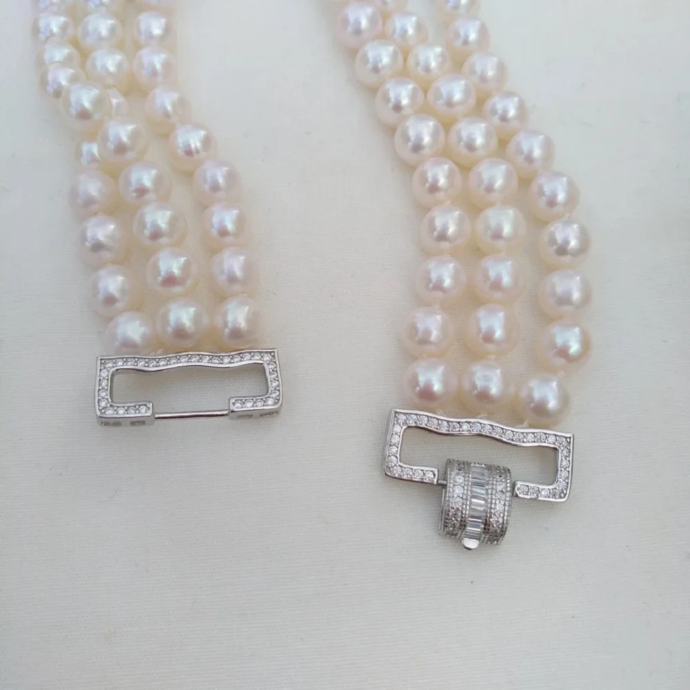 

3/Row - Elegant AAA+6-7 mm Natural Akoya White Round Pearl Bracelet 7.5-8 inches Rare 925s Button