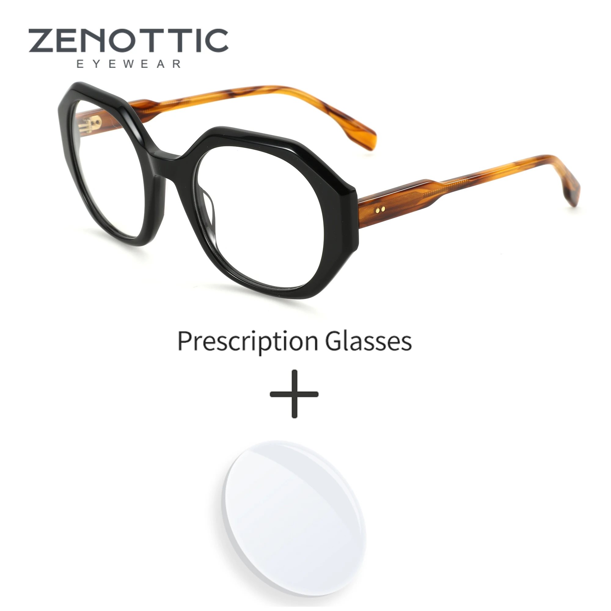 ZENOTTIC Vintage Unisex Acetate Prescription Eyeglasses Hexagonal Optical Frame Progressive Myopia Hyperopia Anti-Blu-ray