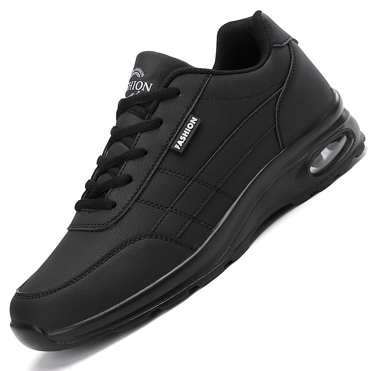 

PU Leather Sneakers for Men Fashion Air-cushion Casual Sport Shoes Minimalist Trendy Non-slip Trainers for Daily Walking Jogging