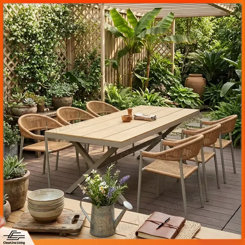 

Durable Outdoor Dining Set Waterproof Corrosion Resistant Extendable Patio Table and Chairs for Garden Backyard Hotel Villa