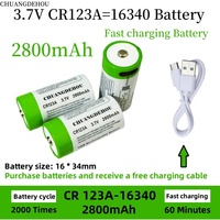 Brand New Cr123A Battery 3.7V 2800Mah Type-C Fast Rechargeable Battery, Cr123A=16340 Rechargeable Battery Recycling Use 2000 Times, Suitable for Safety, Leak-Proof Camera/Flighting, Long Battery Life, Durable