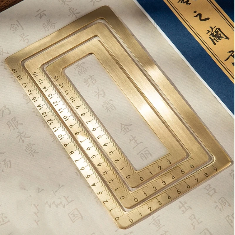 Solid Brass Ruler Paperweight with Scale Grid Frame for Calligraphy Painting Practice Gift Gift Giving for Personal Use