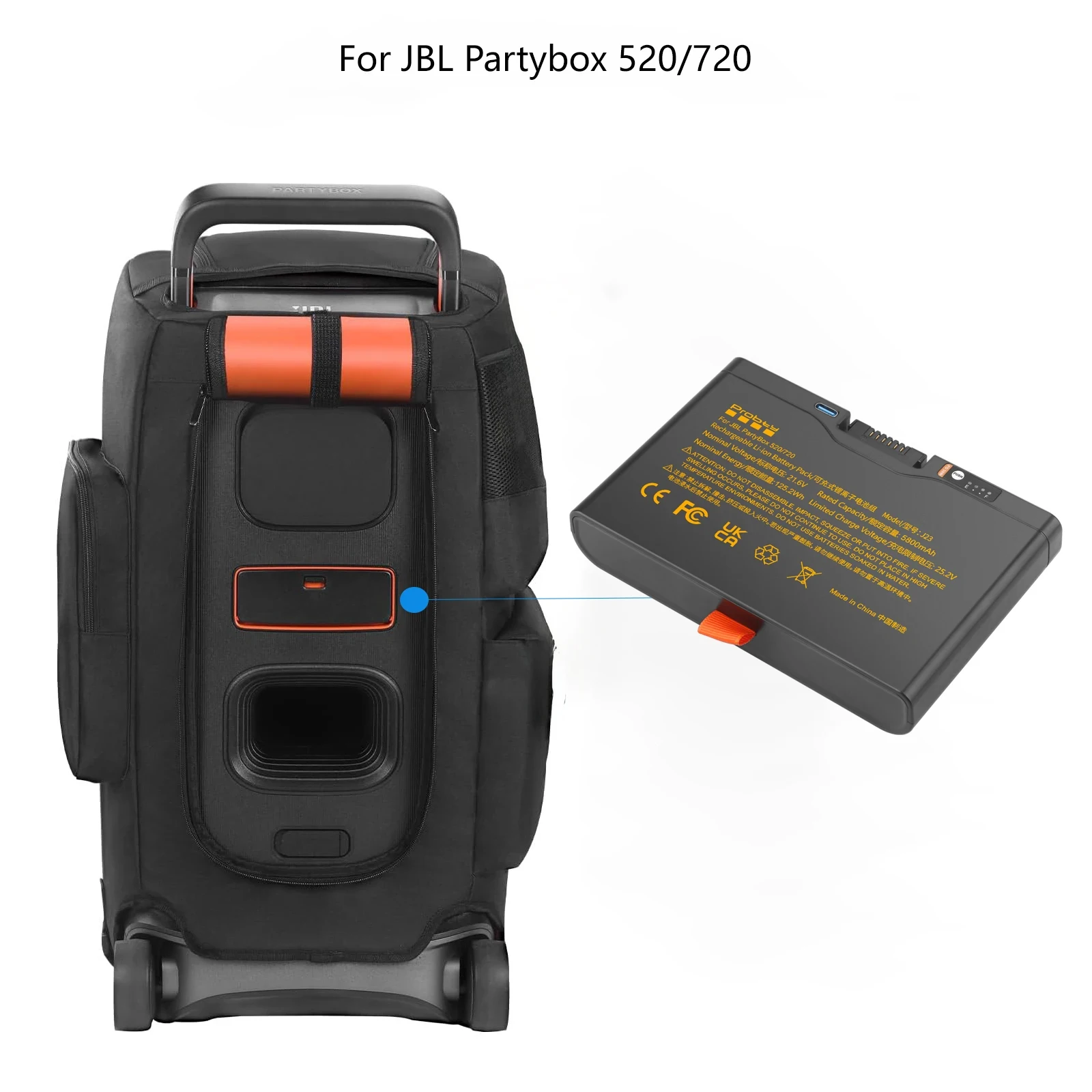 JBL PartyBox Stage 520/720용 5800mAh USB-C 충전식 배터리, PartyBox 520/720 휴대용 스피커용 예비 배터리