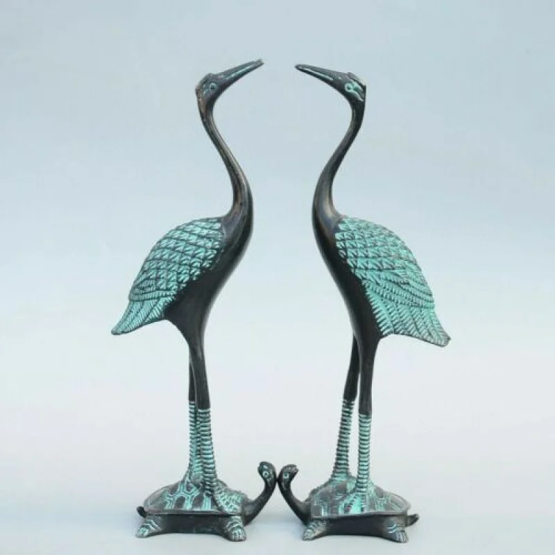 

Collect Old Bronze Carve Elegant Crane Trample Tortoise A Pair Delicate Statue