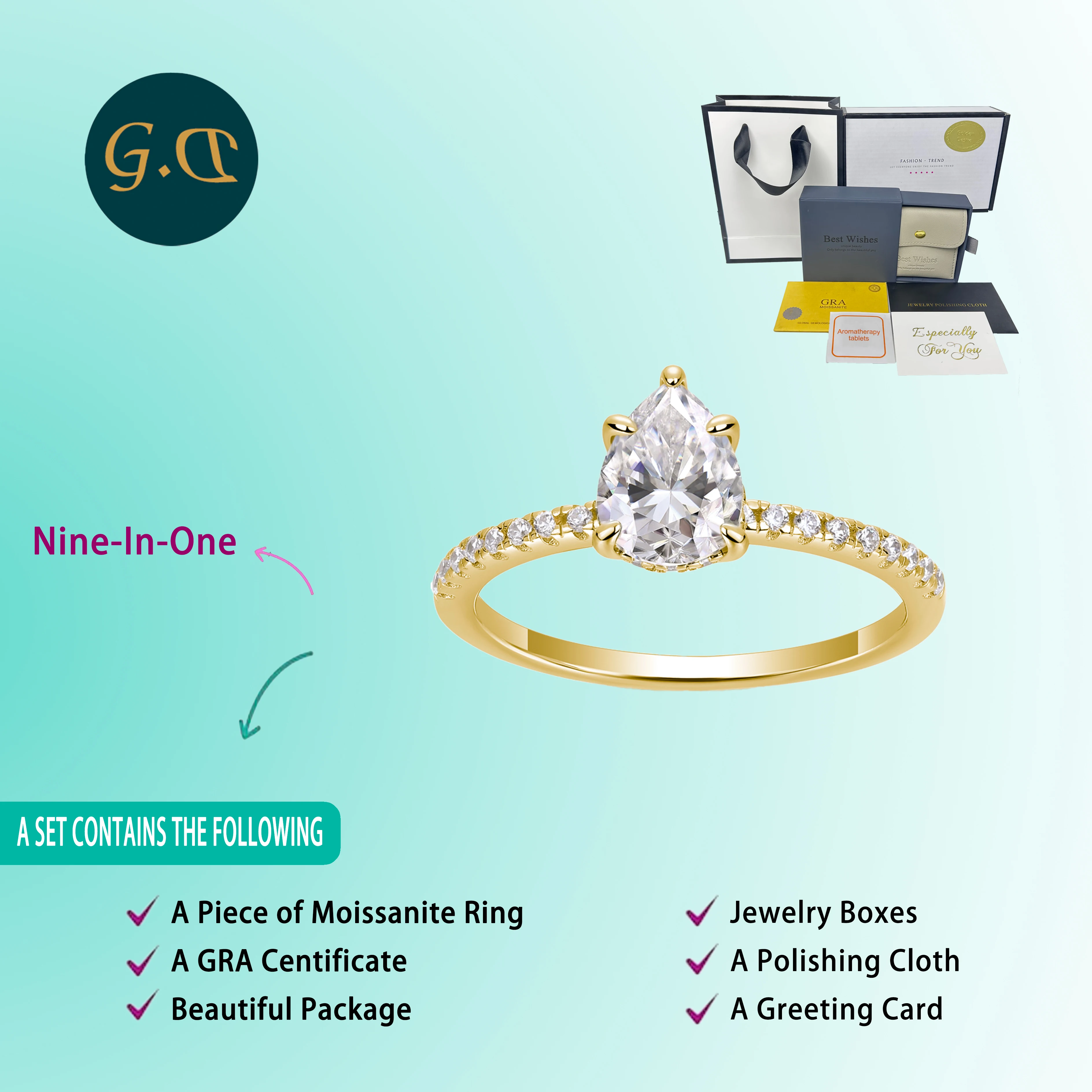 1ct Pear-Shaped Moissanite Engagement Ring - S925 Sterling Silver Gold-Plated, Classic Solitaire with Pave Band