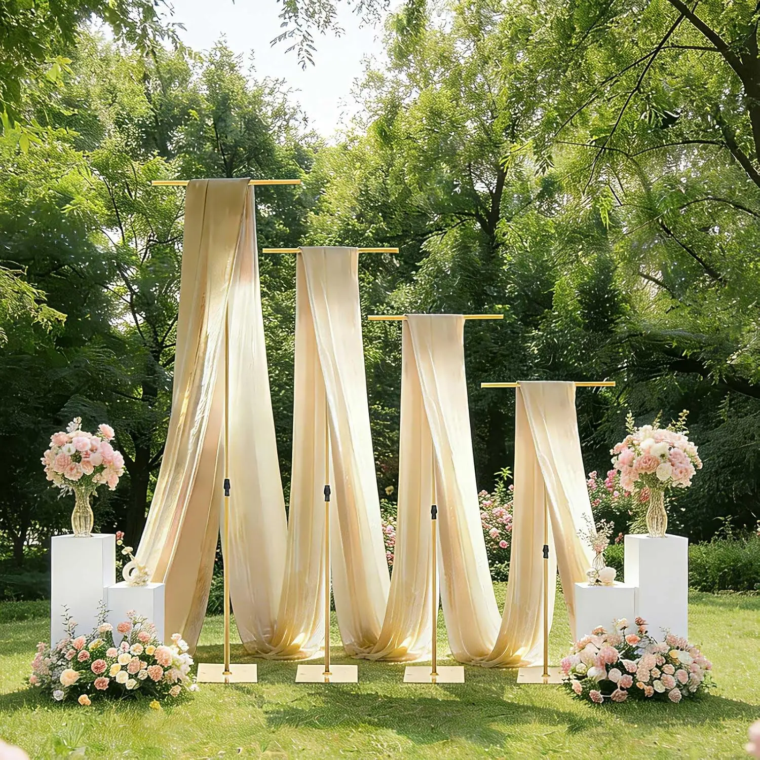 4pcs Gold 8FT Backdrop Stand Adjustable Duty Metal Background Support for Wedding Birthday Party Baby Shower Decor