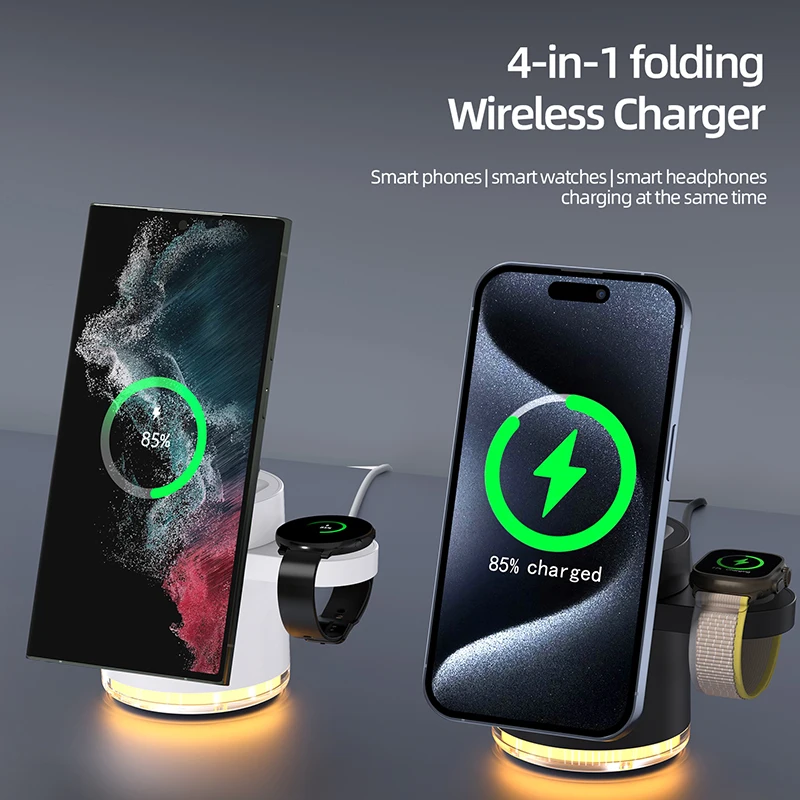 3 In 1 Qi2 Magnetic Wireless Charger Pad Stand Foldable for iPhone 15 14 13 12 Apple Watch AirPods 15W Fast Charger Dock Station