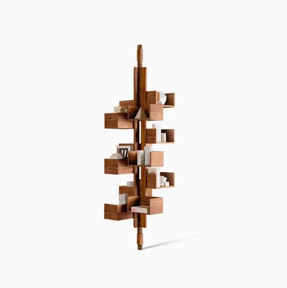 

rotating bookshelf Italian walnut display rack Italian minimalist flat layer designer