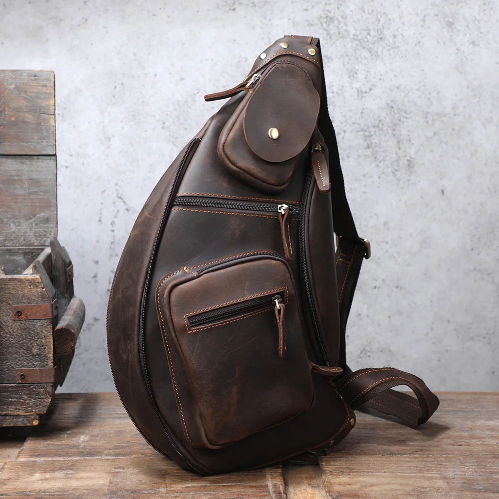 S.WORKER Echtleder Herren-Umhängetasche | Retro Crazy Horse Leder Tagesrucksack Umhängetaschen für Männer – Detail 14