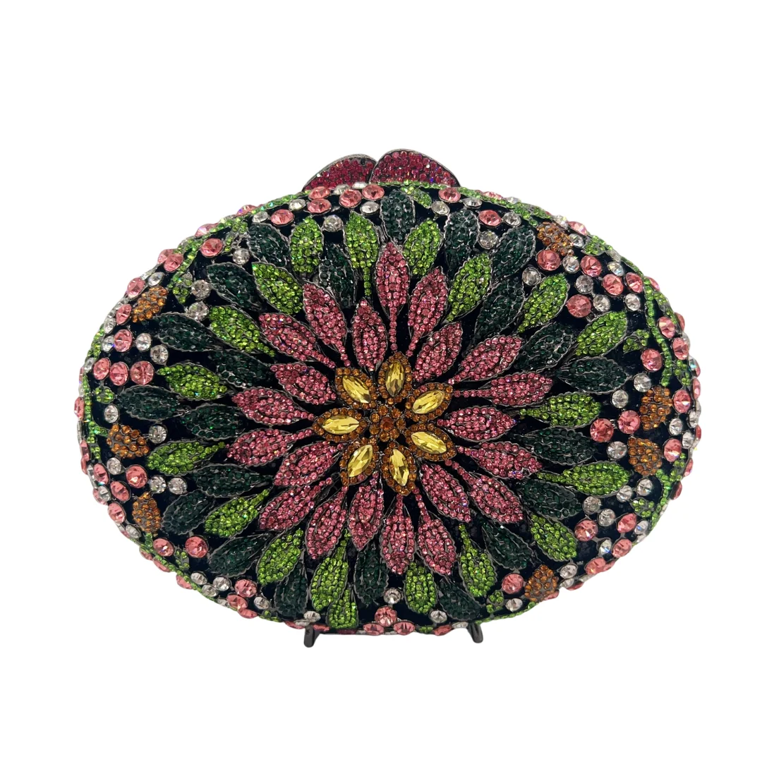 Artistic Floral Print Evening Clutch, Black Background with Colorful Flowers, Women's Party Purse, Wholesale