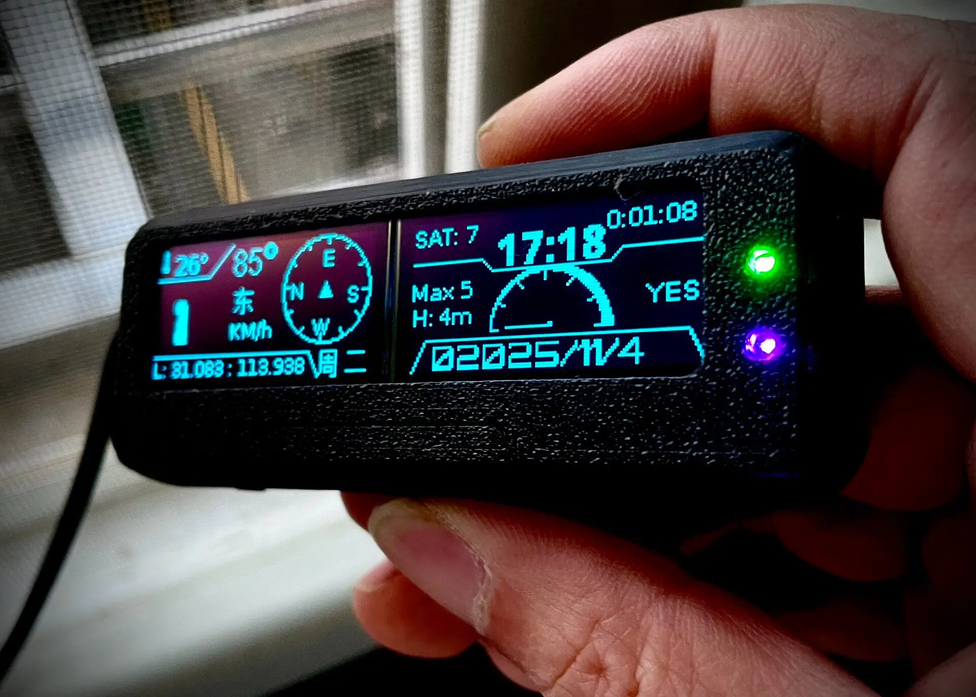 Suitable for dual 1.3-inch OLED intelligent GPS code table 5-12V wide direct power supply for cars/electric vehicles/bicycles