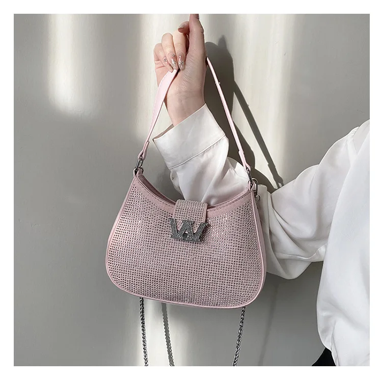 Hot Sale Texture Underarm Female Bag 2023 New Fashion Rhindiamond Women Shoulder Bag Girl Letter W Crossbody China Bag BM127