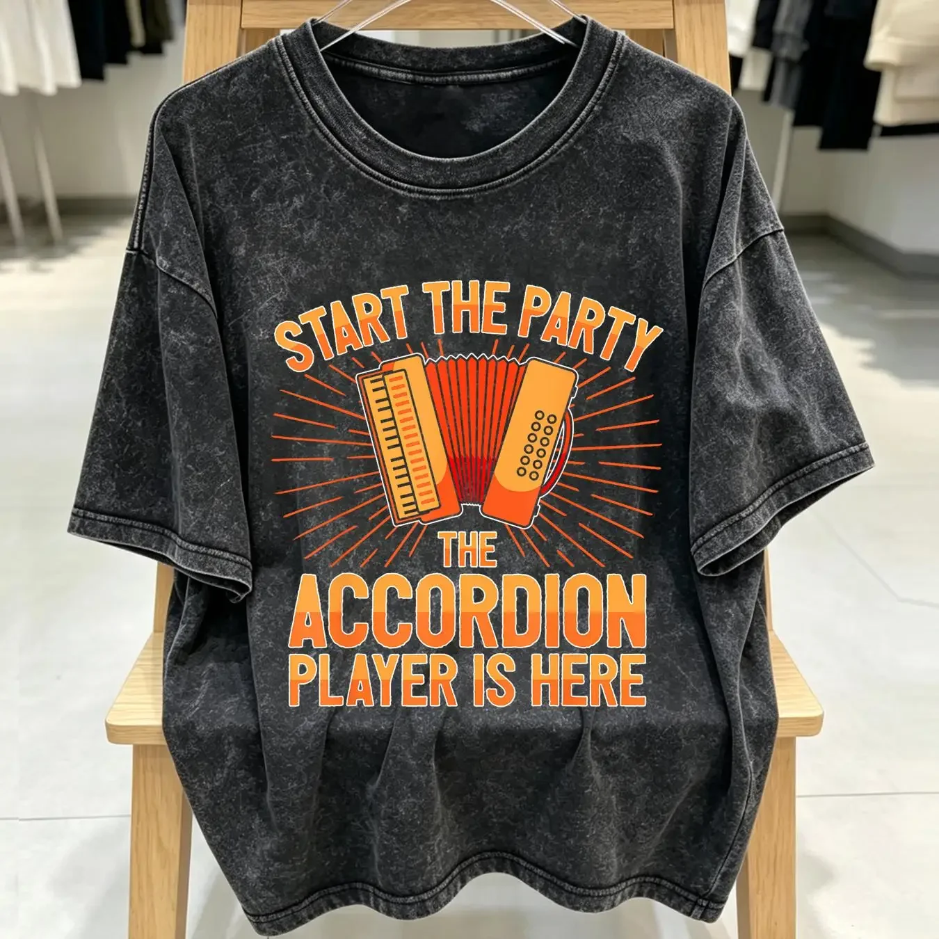 washed T Shirt NEW LIMITED Start The Party Accordion Player Is Here Accordionist vintage Washed Breathable Slightly Versatile