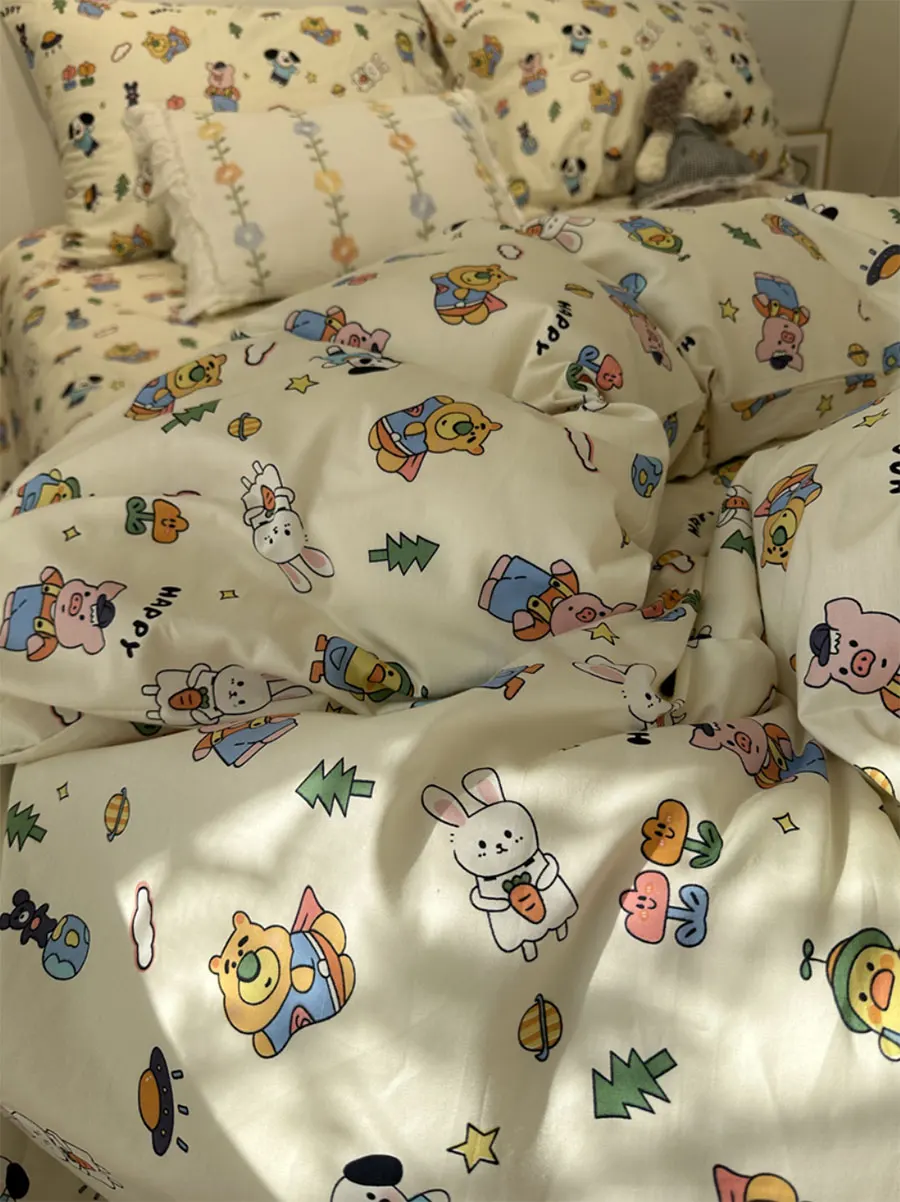 

Colorful animal rabbit bear pig bedding set kid child teen,twin full queen cotton home textile bed sheet pillow case quilt cover