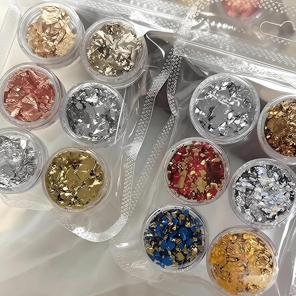 

6PCS Rose Gold Silver Irregular Foil Paper Fragment For Glitter Nails Art Decoration Design Manicure Decor Supplies Material