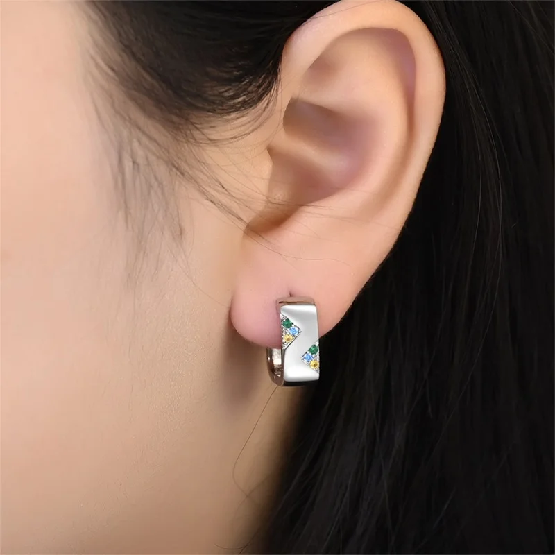 Earrings 925 Sterling Silver Colorful Shiny Zircon Earrings Earrings Temperament Charm Luxury Party Jewelry Gift Birthday