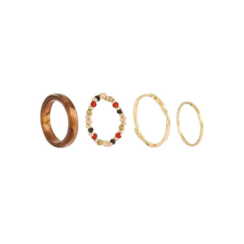 4PCS Harz Metall Unregelmäßige Geometrische Perlen Ringe Set für Frauen Retro Knuckle Joint Elastische Schmuck Mode Urlaub Party Geschenke – Detail 15