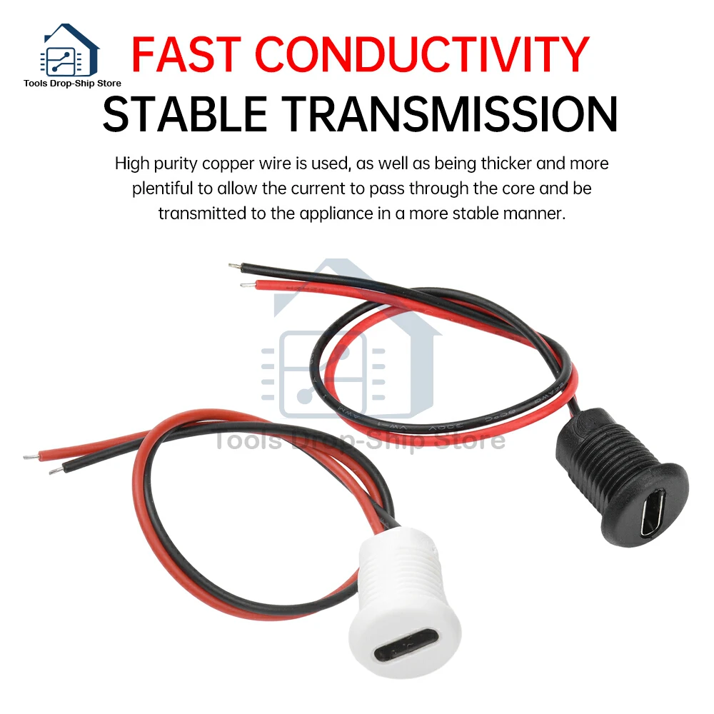 Cable USB tipo c de 2 pines, conector impermeable, base hembra de compresión directa, interfaz de carga con soldadura