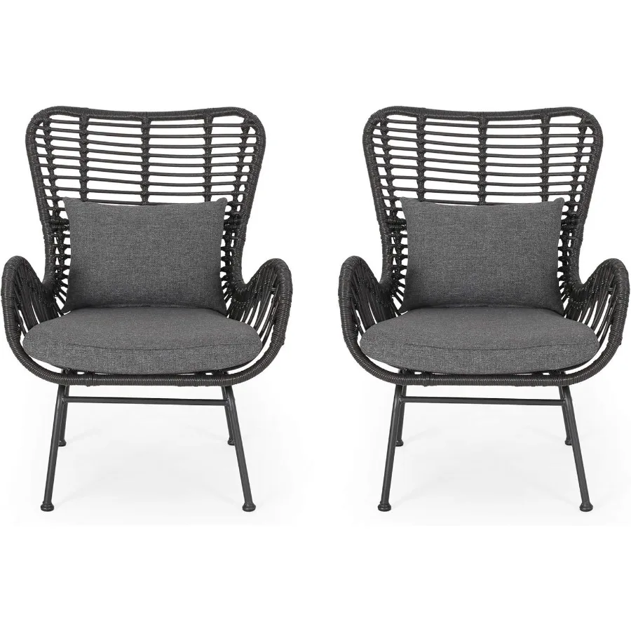 

Outdoor Wicker Club Chairs with Cushions Set of 2 Gray and Dark Gray