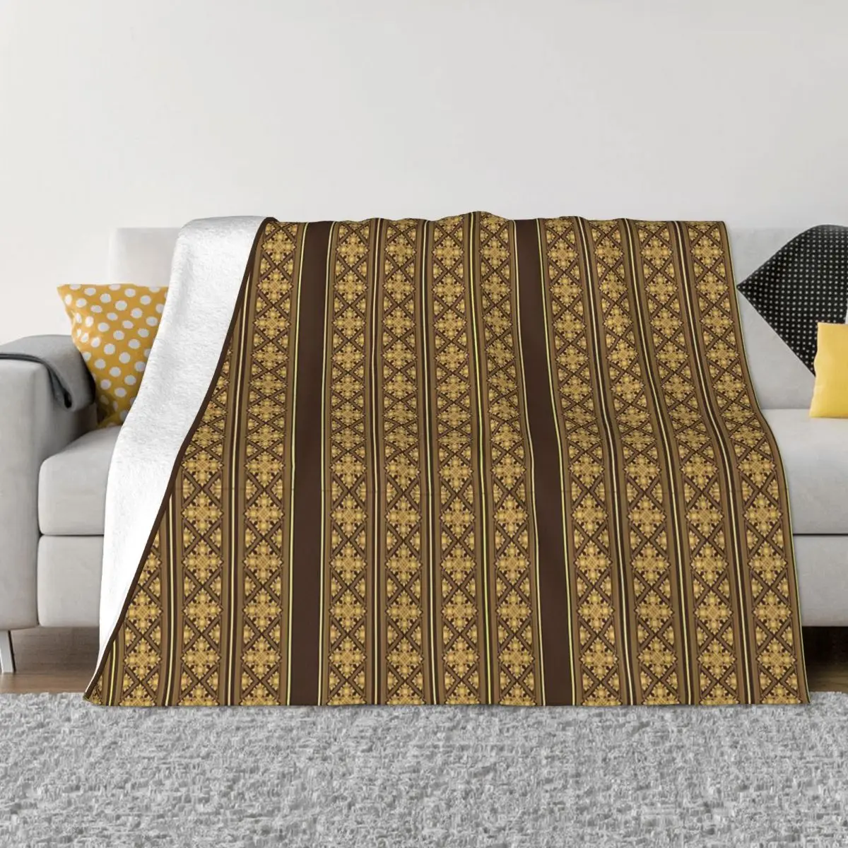 Ethiopian Cross Art Ethiopia Blanket Flannel Decoration Cross Pendant Pattern On Brown Portable Home Bedspread