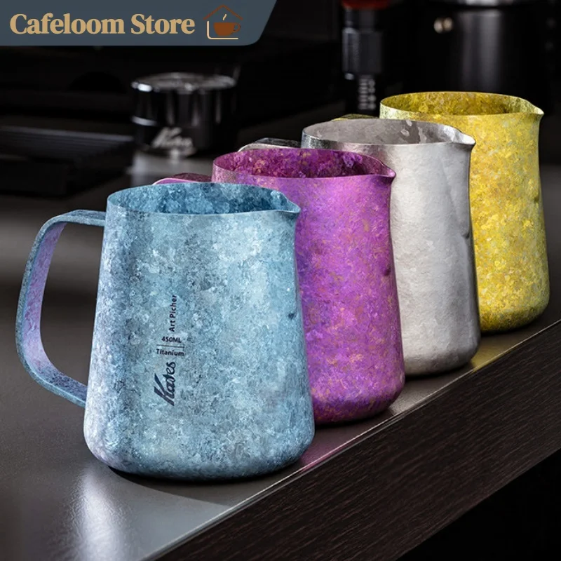 Kafes Titanium Milk Frothing Pitcher 450ml Pure Titanium Coffee Latte Art Cup Round Spout Barista Coffee Making Tool For Home